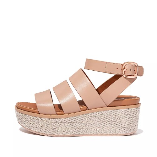 Fitflop ELOISE Espadrille Lær Kilesandaler Dame Beige | 743109-Q