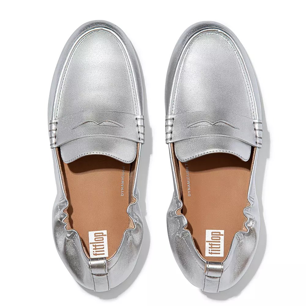 Fitflop ALLEGRO Metallic Lær Penny Loafers Dame Sølv | 405136-I