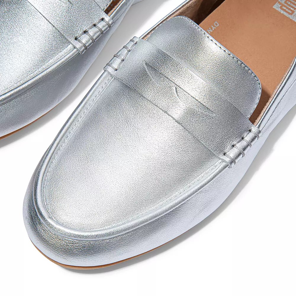 Fitflop ALLEGRO Metallic Lær Penny Loafers Dame Sølv | 405136-I