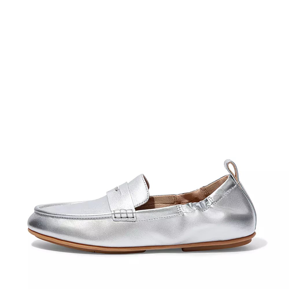 Fitflop ALLEGRO Metallic Lær Penny Loafers Dame Sølv | 405136-I