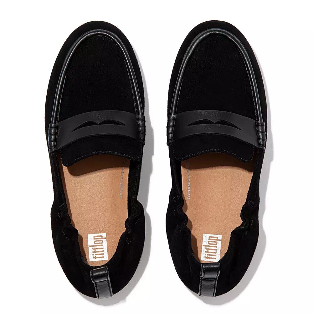 Fitflop ALLEGRO Semsket Skinn Penny Loafers Dame Svarte | 524673-X