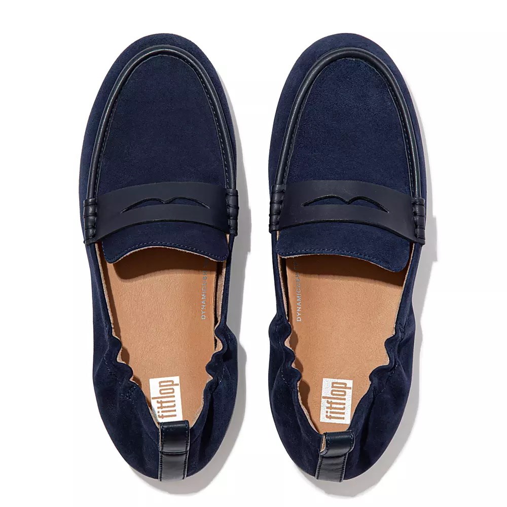 Fitflop ALLEGRO Semsket Skinn Penny Loafers Dame Marineblå | 704691-G