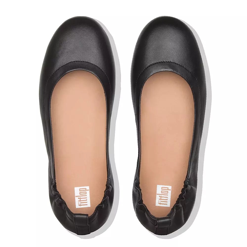 Fitflop ALLEGRO Soft Lær Ballerinasko Dame Svarte | 493762-P