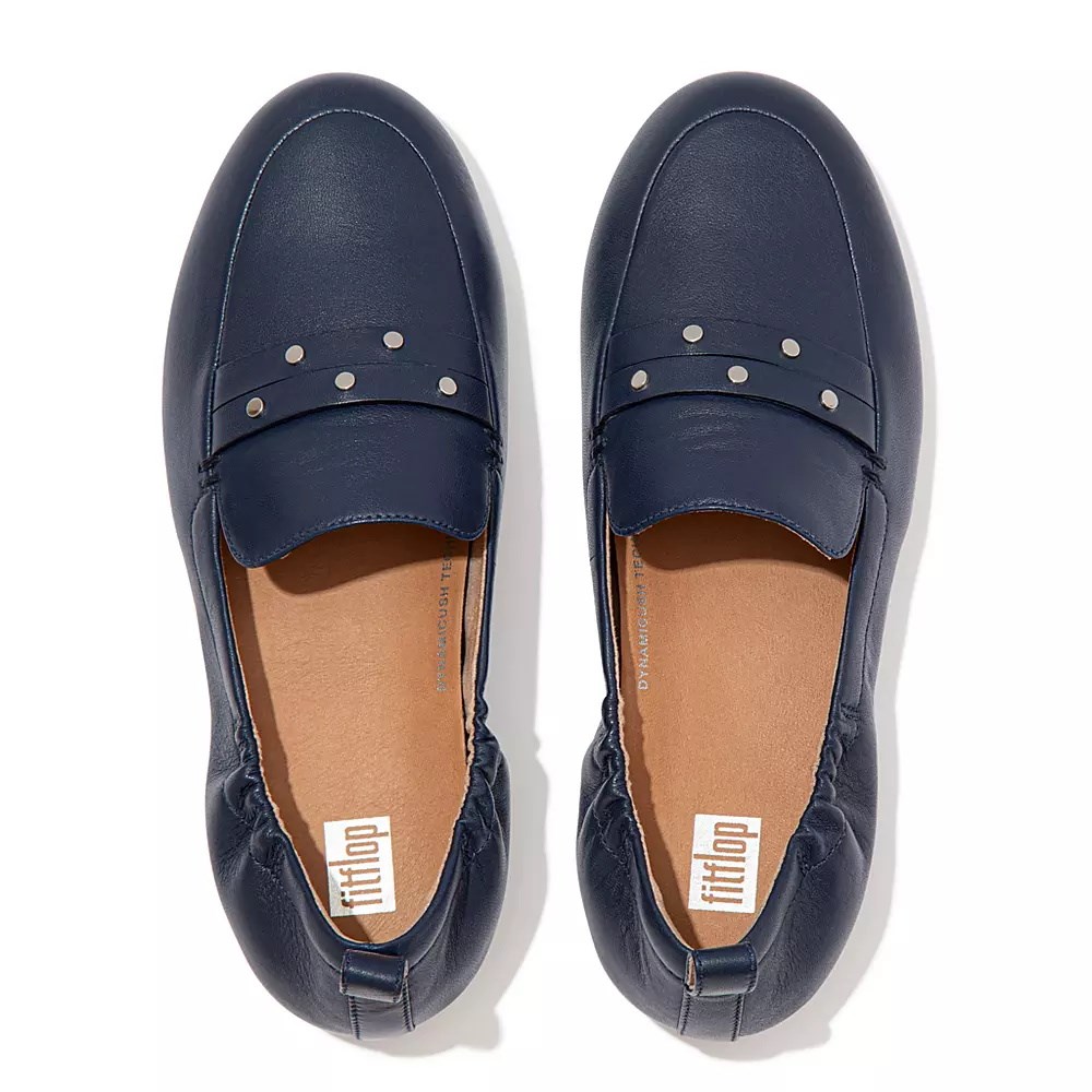 Fitflop ALLEGRO Studded Lær Loafers Dame Marineblå | 401326-X