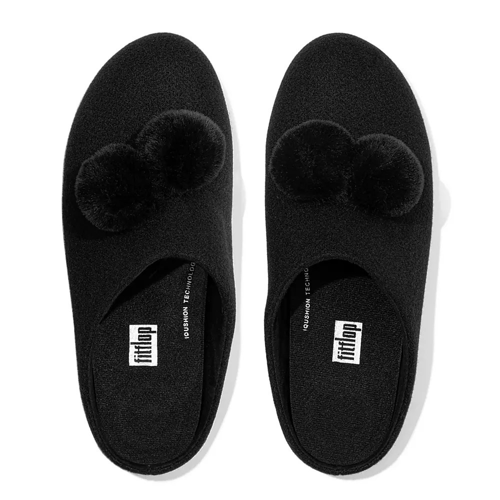 Fitflop CHRISSIE Pom-Pom Felt Tøfler Dame Svarte | 218749-V