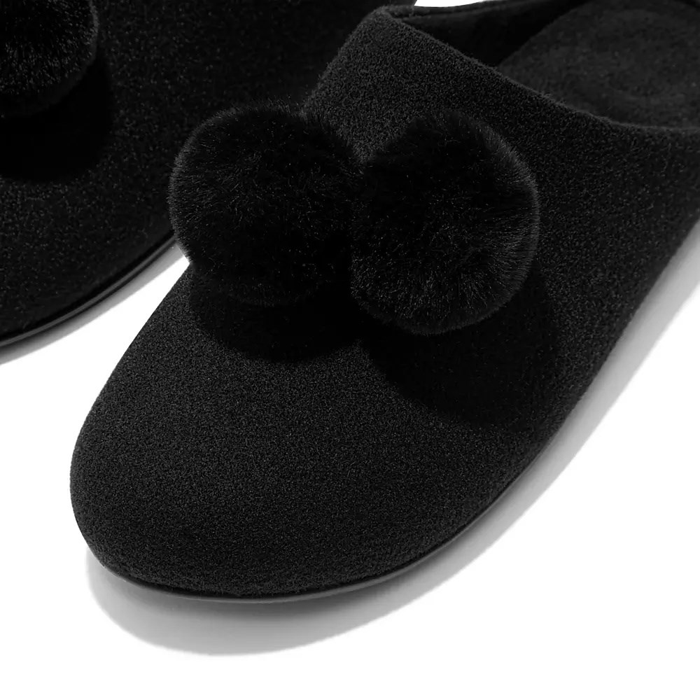 Fitflop CHRISSIE Pom-Pom Felt Tøfler Dame Svarte | 218749-V