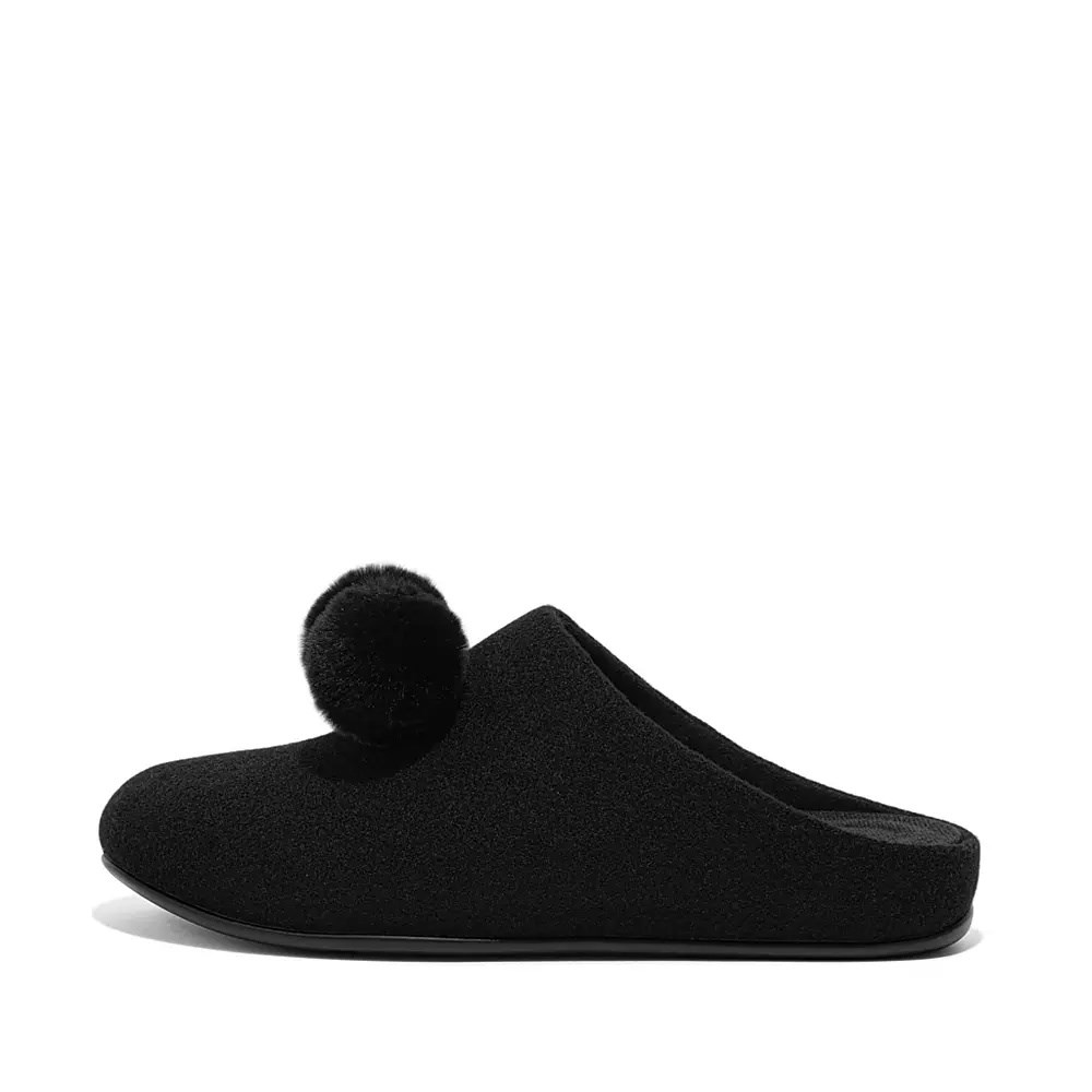 Fitflop CHRISSIE Pom-Pom Felt Tøfler Dame Svarte | 218749-V