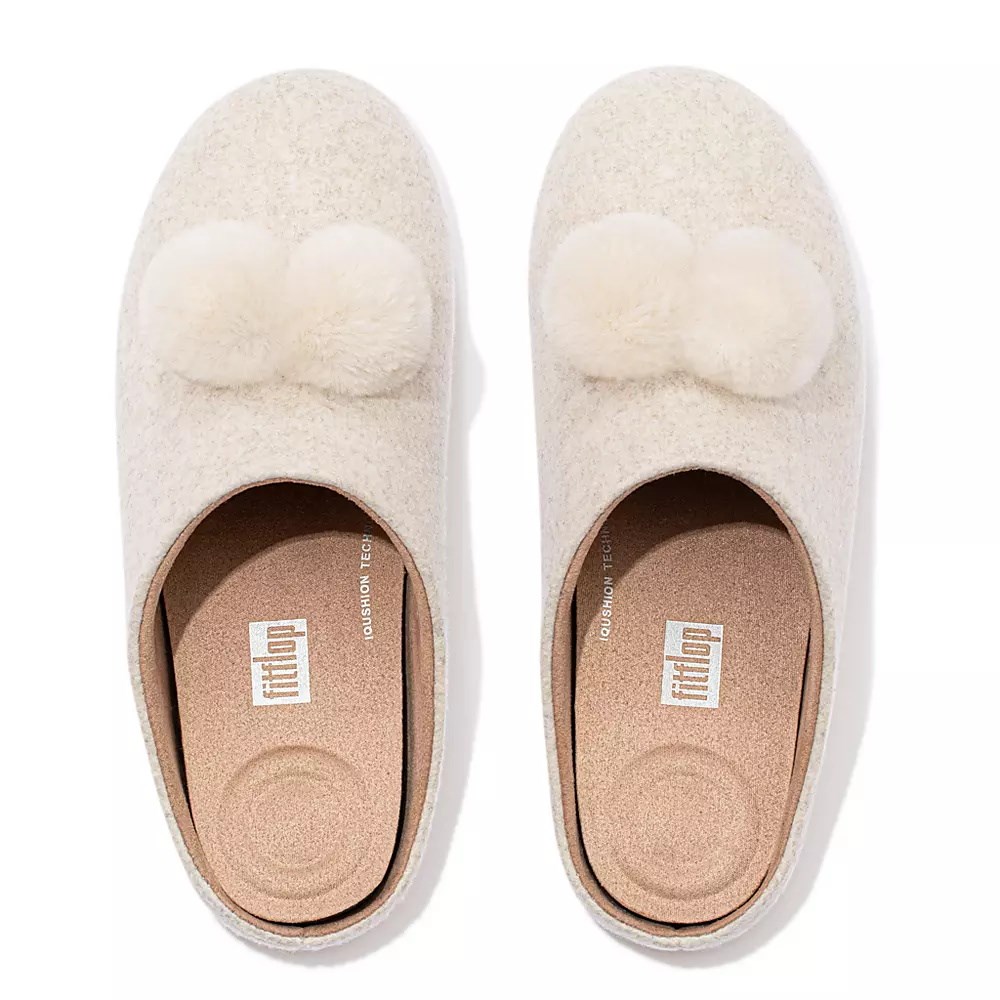 Fitflop CHRISSIE Pom-Pom Felt Tøfler Dame Pisket Krem | 631527-K