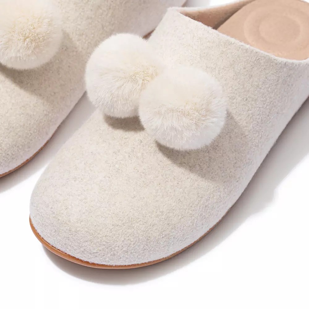 Fitflop CHRISSIE Pom-Pom Felt Tøfler Dame Pisket Krem | 631527-K