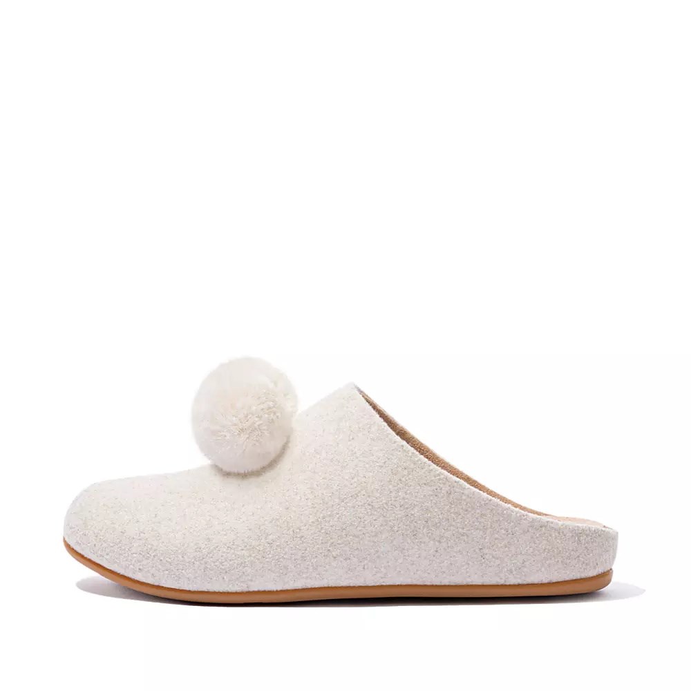 Fitflop CHRISSIE Pom-Pom Felt Tøfler Dame Pisket Krem | 631527-K