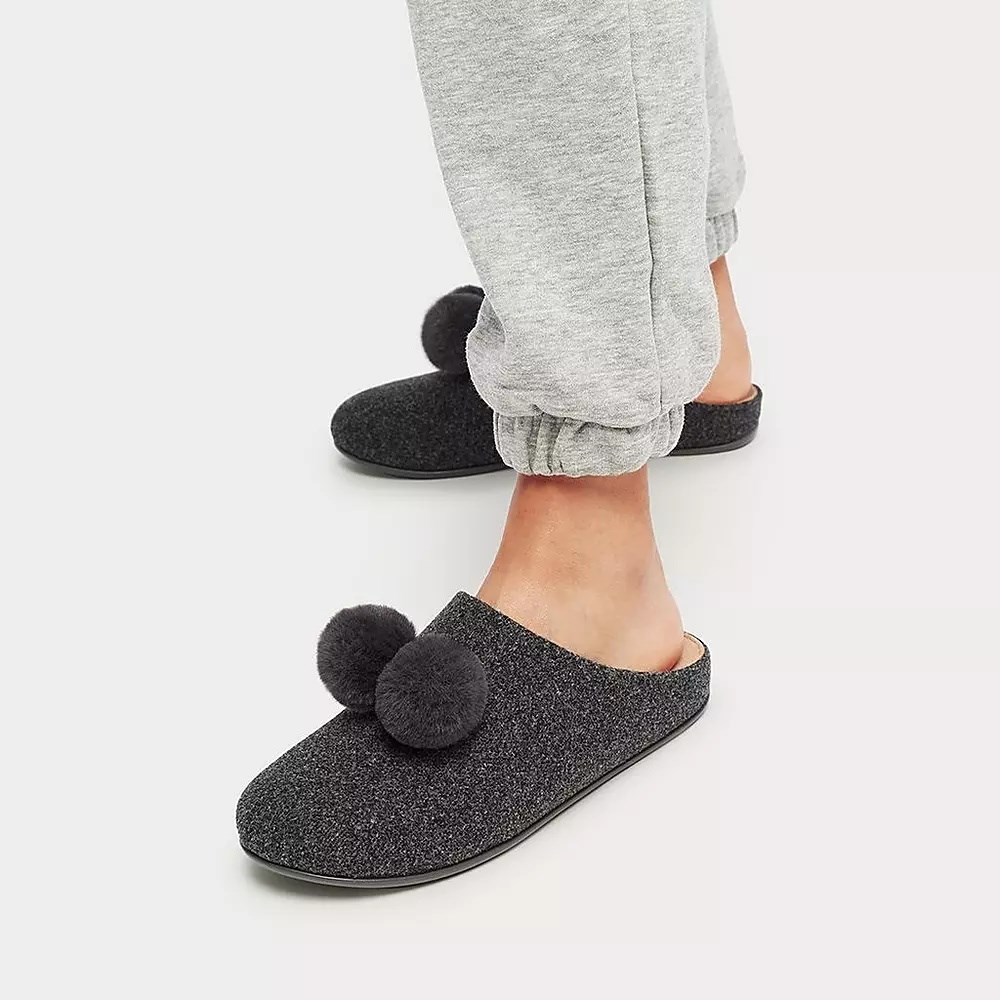 Fitflop CHRISSIE Pom-Pom Felt Tøfler Dame Mørke Grå | 759362-U