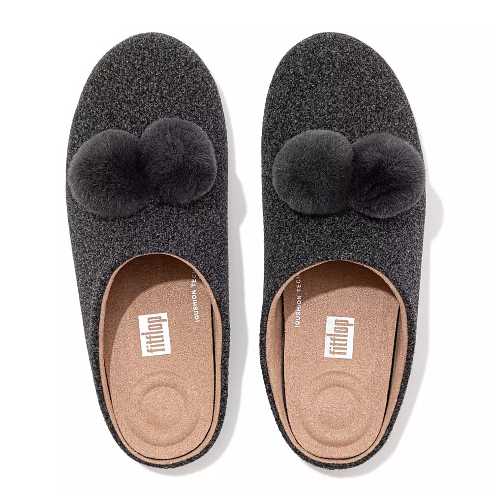 Fitflop CHRISSIE Pom-Pom Felt Tøfler Dame Mørke Grå | 759362-U