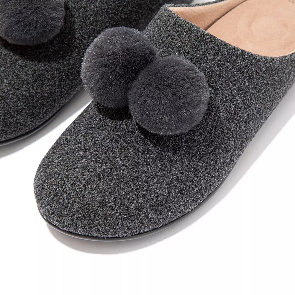 Fitflop CHRISSIE Pom-Pom Felt Tøfler Dame Mørke Grå | 759362-U