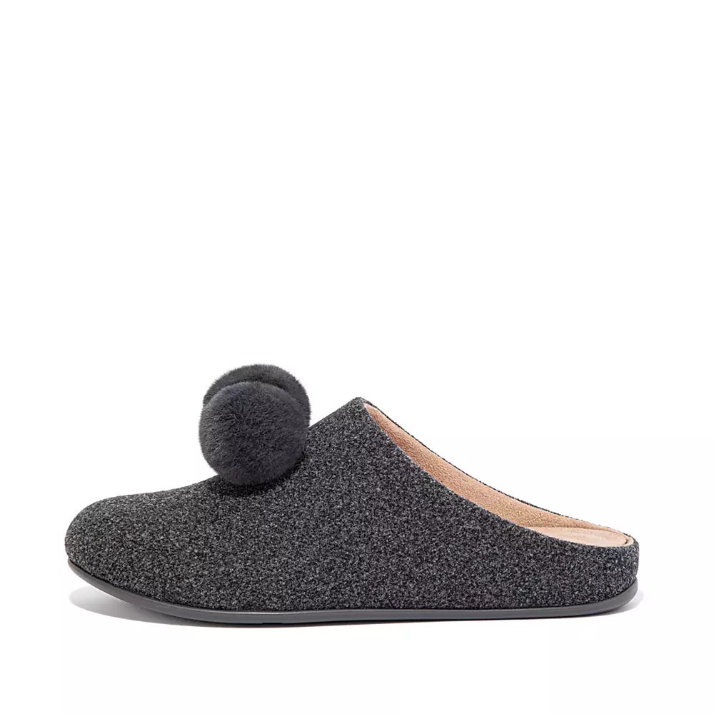 Fitflop CHRISSIE Pom-Pom Felt Tøfler Dame Mørke Grå | 759362-U