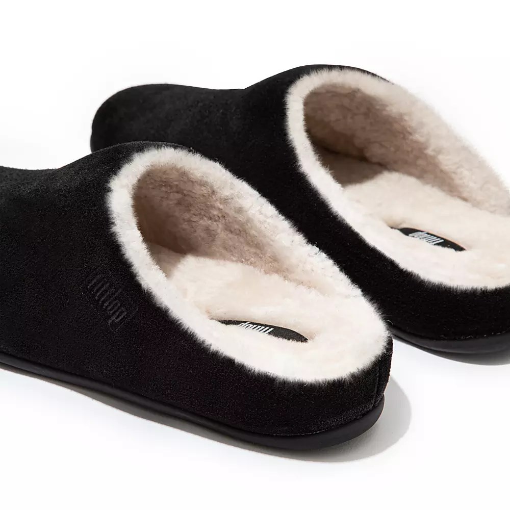 Fitflop CHRISSIE Shearling Semsket Skinn Tøfler Dame Svarte | 470968-X