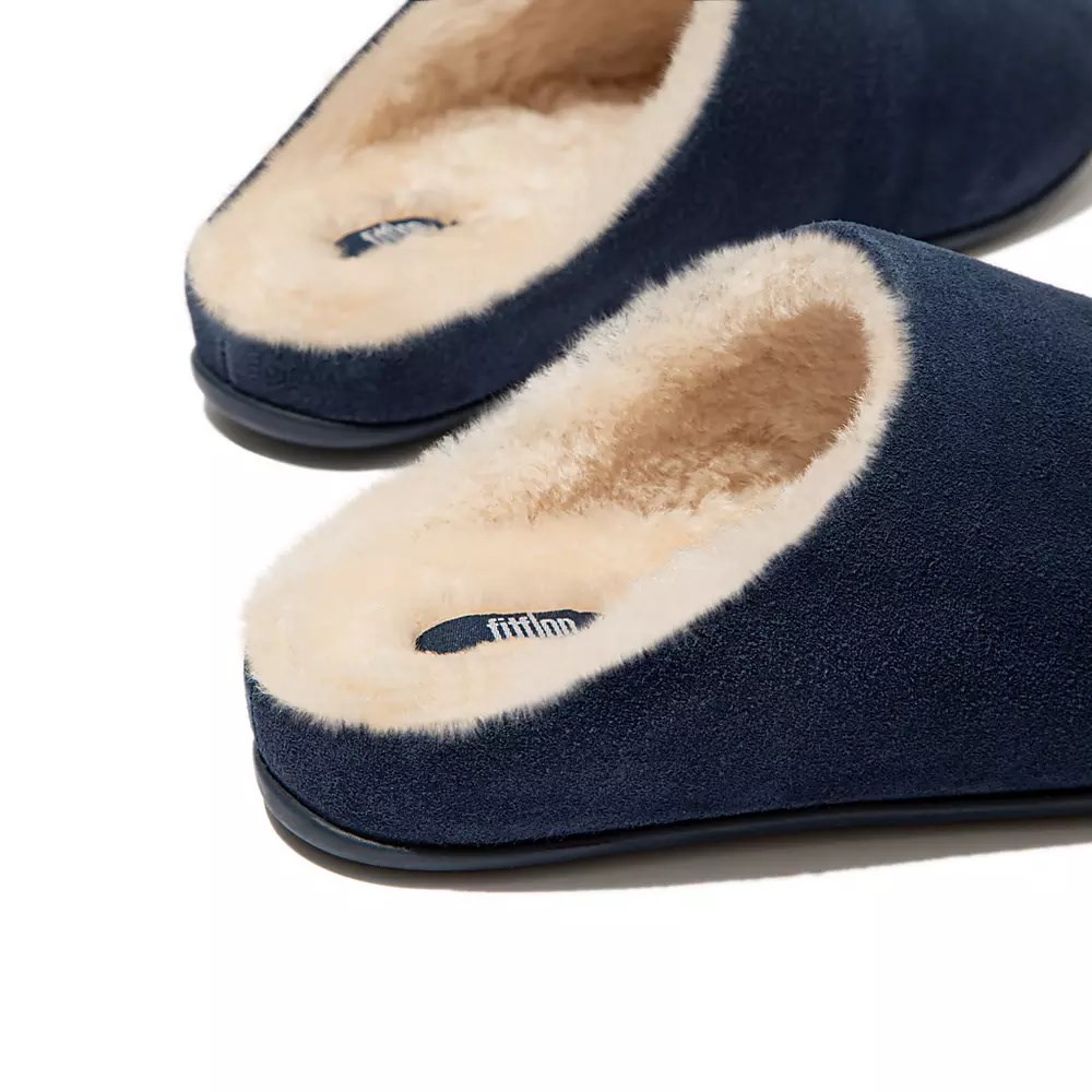 Fitflop CHRISSIE Shearling Semsket Skinn Tøfler Dame Marineblå | 630798-T