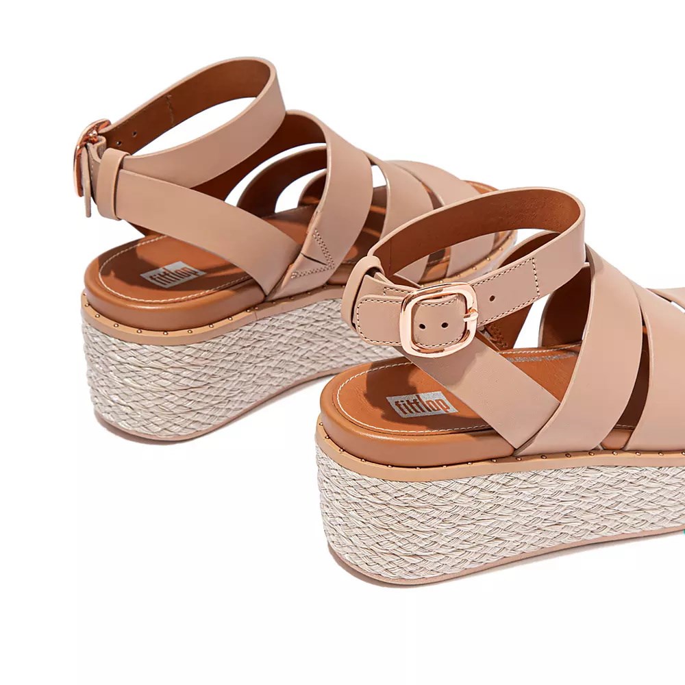 Fitflop ELOISE Espadrille Lær Kilesandaler Dame Beige | 071896-Y