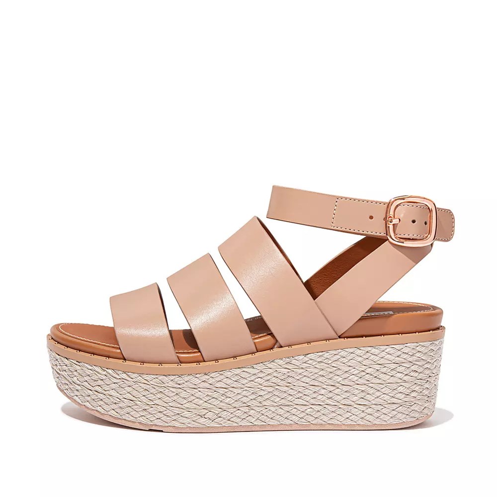 Fitflop ELOISE Espadrille Lær Kilesandaler Dame Beige | 071896-Y