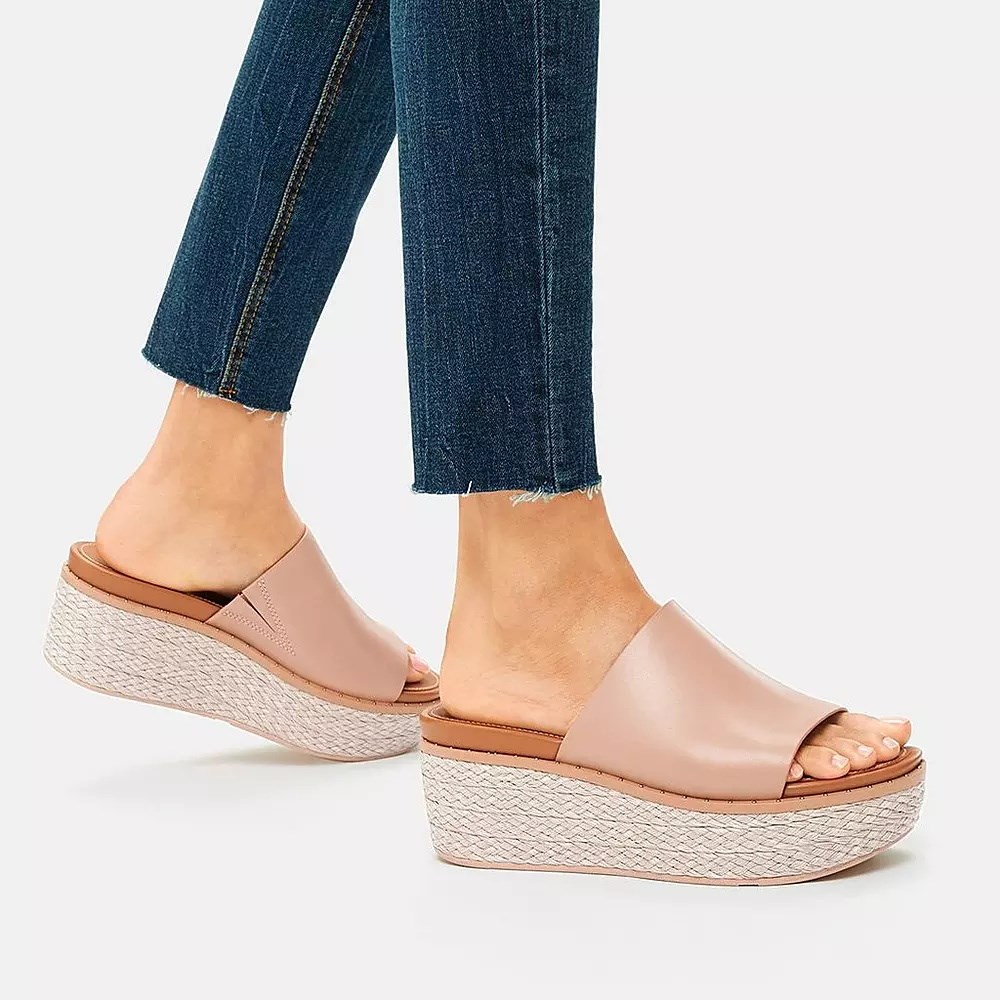 Fitflop ELOISE Espadrille Lær Wedge Badesandaler Dame Beige | 859630-A