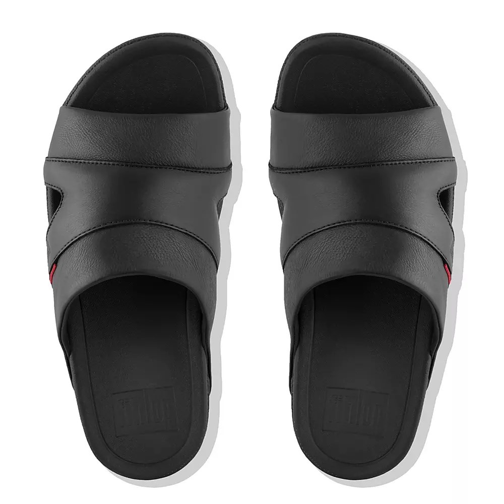 Fitflop FREEWAY Lær Pool Badesandaler Herre Svarte | 380926-Q