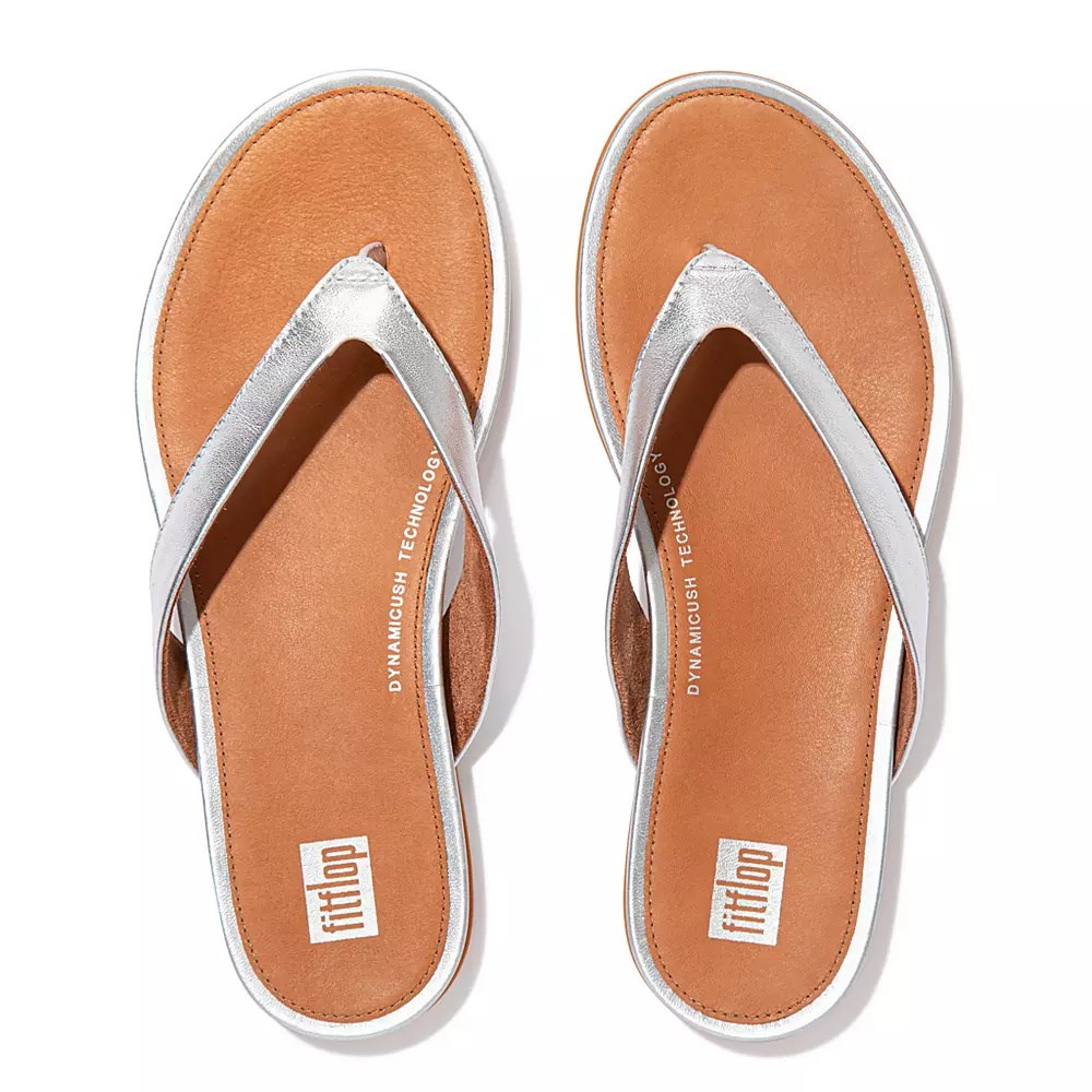 Fitflop GRACIE Metallic Lær Flip Flops Dame Sølv Brune | 906732-X