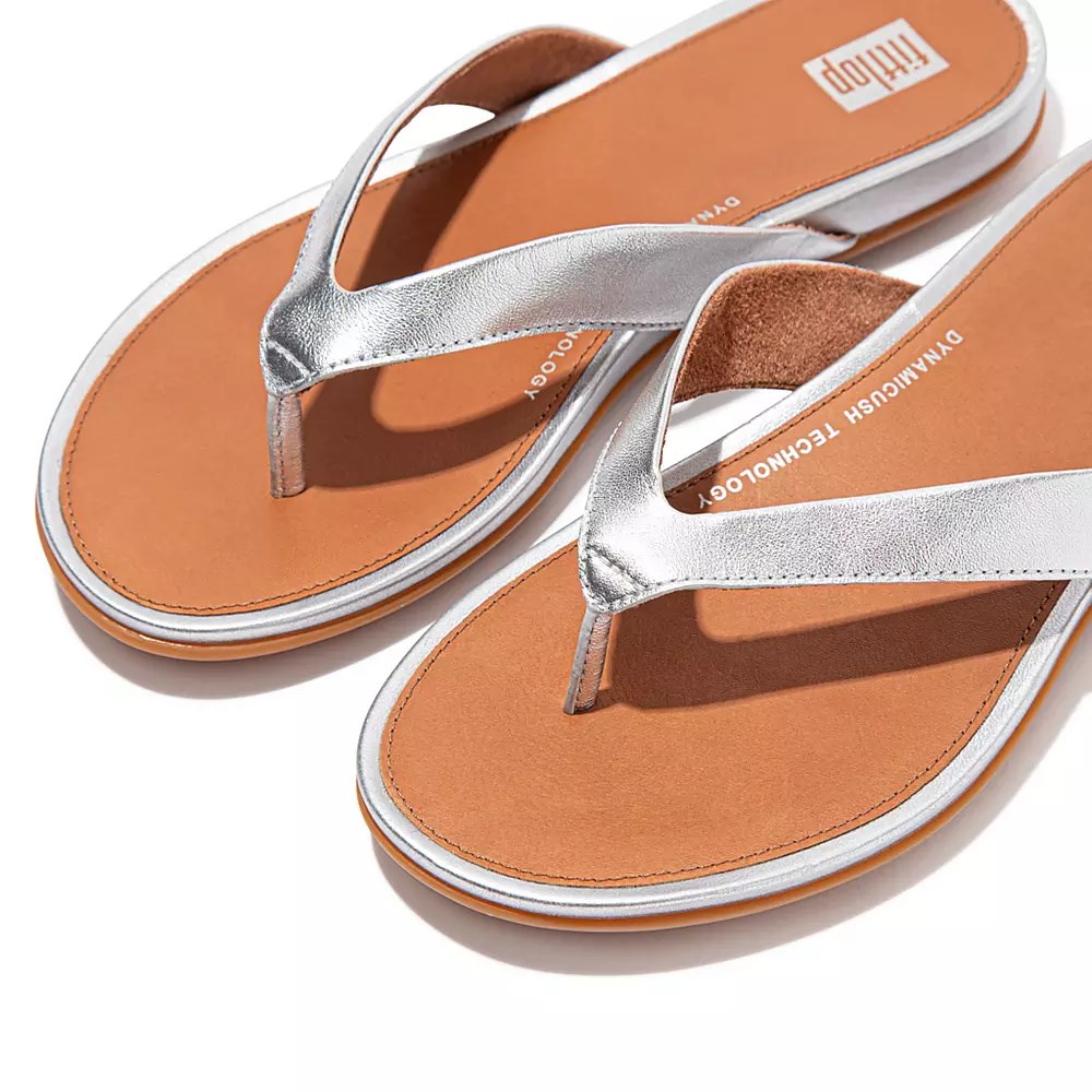 Fitflop GRACIE Metallic Lær Flip Flops Dame Sølv Brune | 906732-X