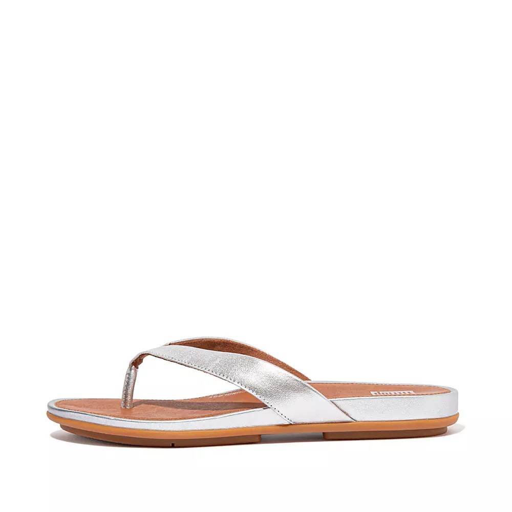 Fitflop GRACIE Metallic Lær Flip Flops Dame Sølv Brune | 906732-X