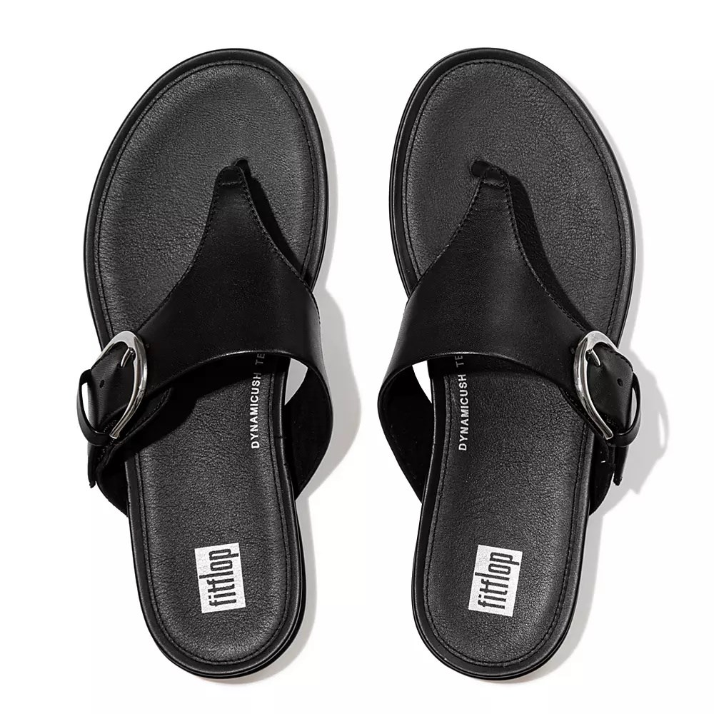 Fitflop GRACIE Spenne Lær Tå-Post Sandaler Dame Svarte | 430971-P