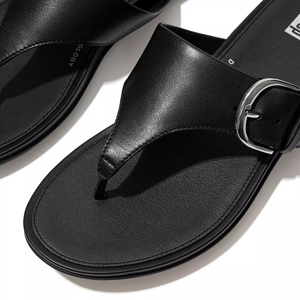 Fitflop GRACIE Spenne Lær Tå-Post Sandaler Dame Svarte | 430971-P