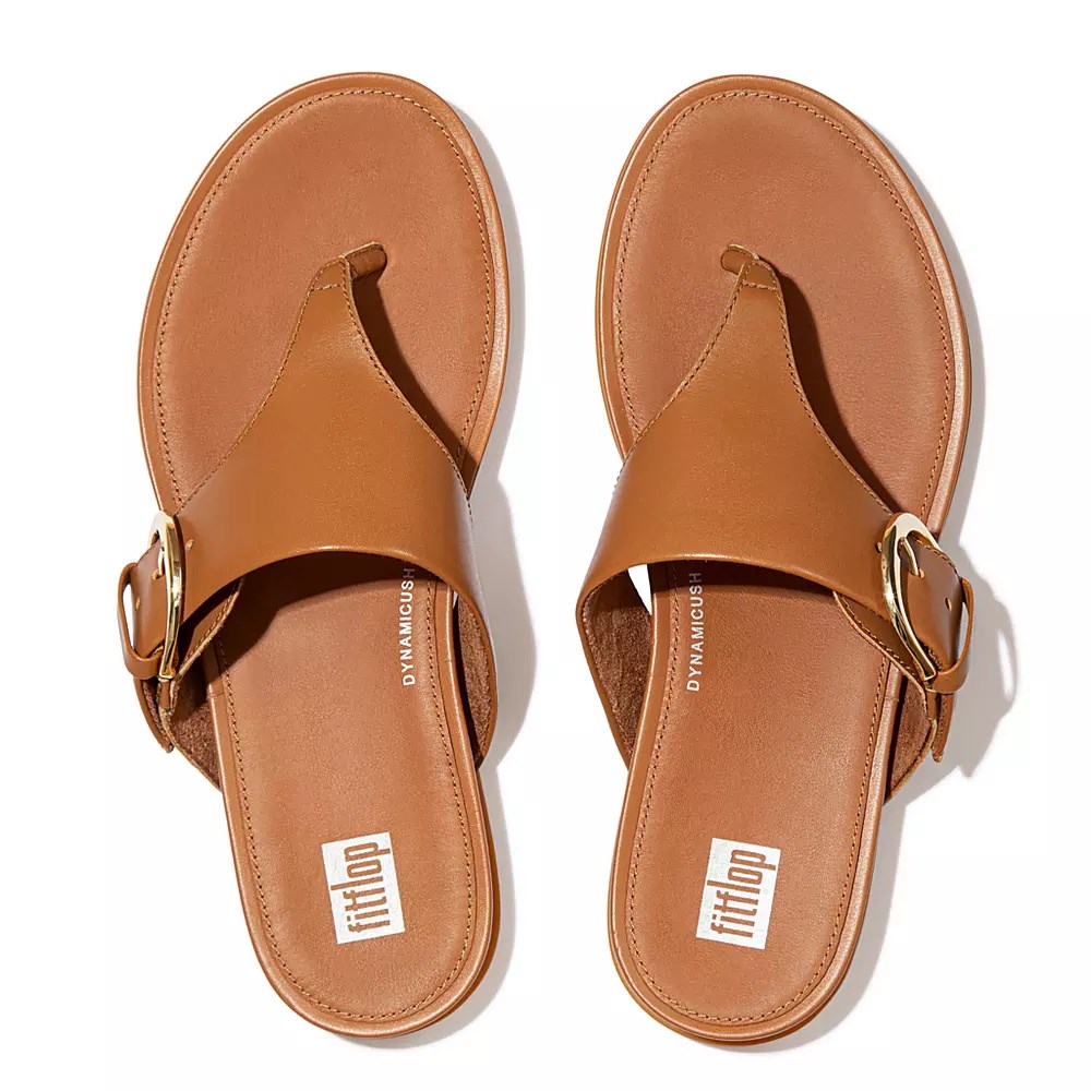 Fitflop GRACIE Spenne Lær Tå-Post Sandaler Dame Lyse Brune | 605839-E