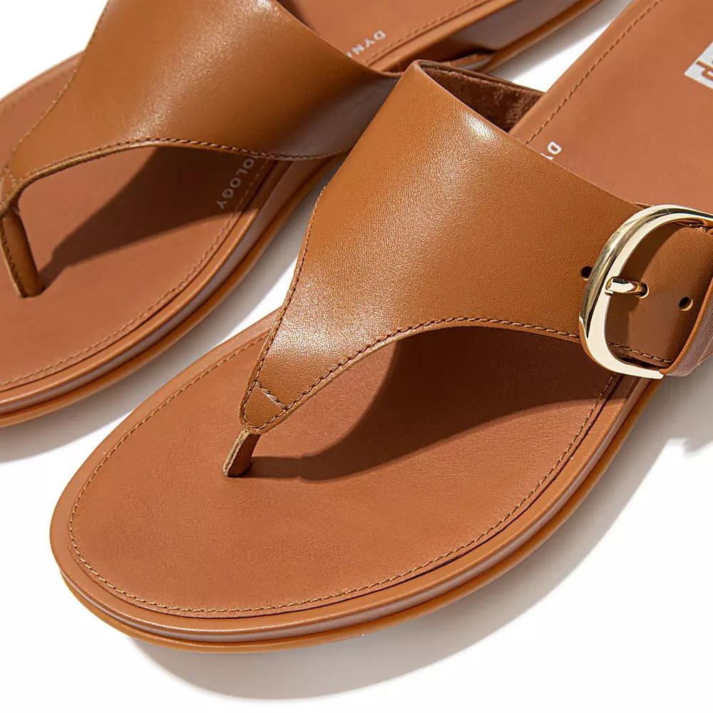 Fitflop GRACIE Spenne Lær Tå-Post Sandaler Dame Lyse Brune | 605839-E