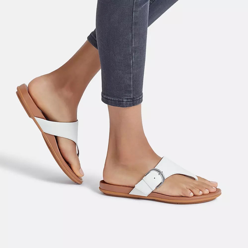 Fitflop GRACIE Spenne Lær Tå-Post Sandaler Dame Hvite | 857931-W