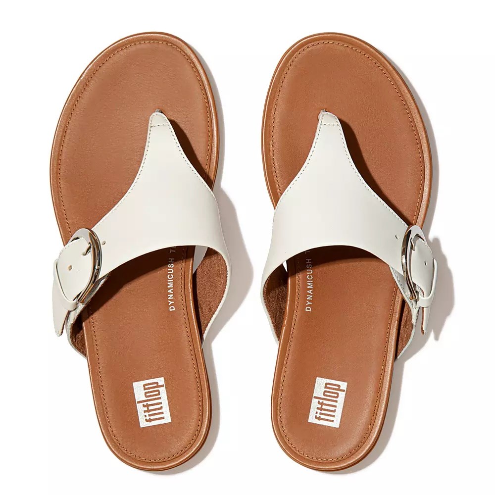 Fitflop GRACIE Spenne Lær Tå-Post Sandaler Dame Hvite | 857931-W