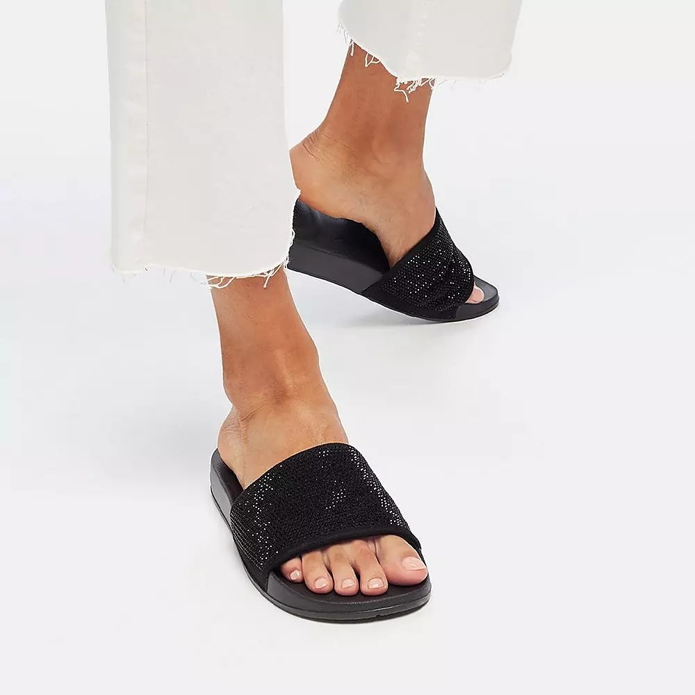 Fitflop IQUSHION Vann-Resistant Crystal Badesandaler Dame Svarte | 185372-A