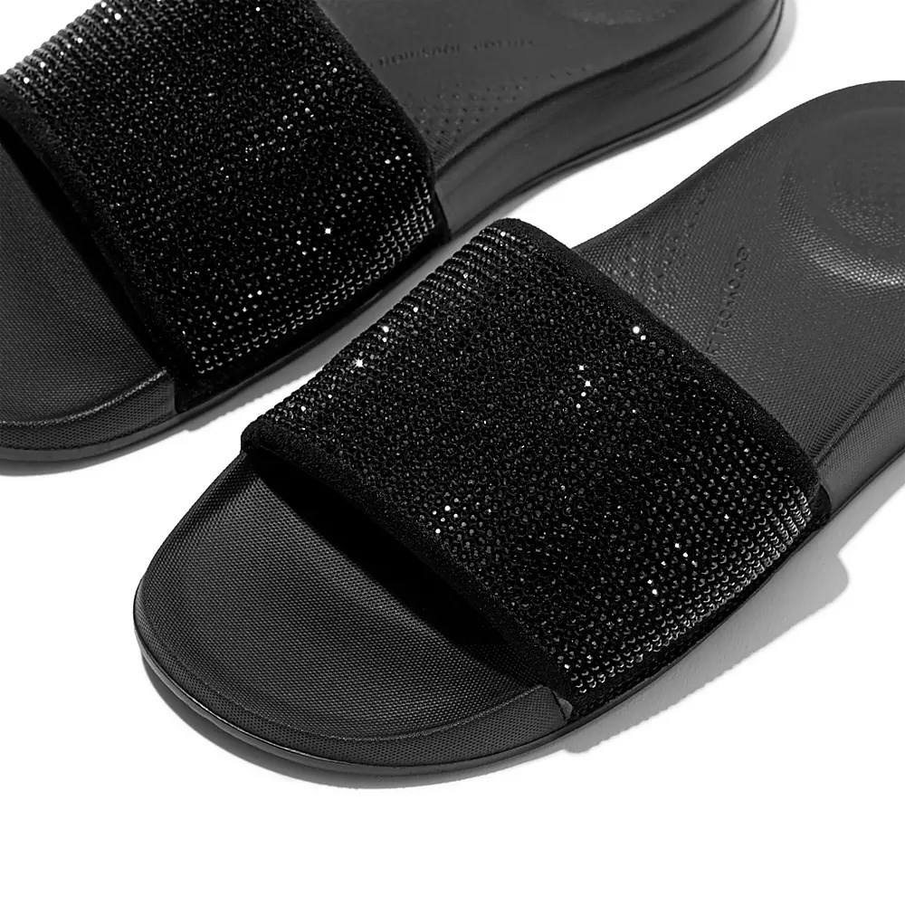 Fitflop IQUSHION Vann-Resistant Crystal Badesandaler Dame Svarte | 185372-A