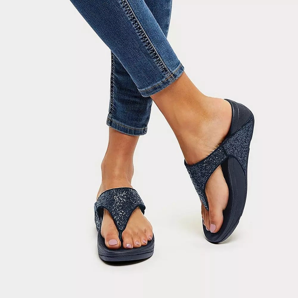 Fitflop LULU Glitter Tå-Post Sandaler Dame Marineblå | 564812-D