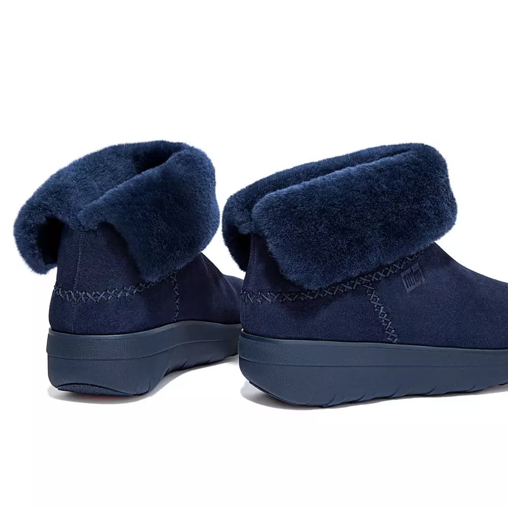 Fitflop MUKLUK SHORTY Shearling-Forede Semsket Skinn Ankelstøvletter Dame Marineblå | 780965-S