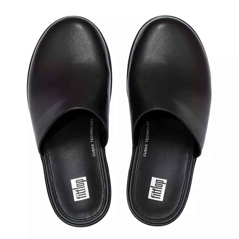 Fitflop PILAR Lær Platforms Mules Sko Dame Svarte | 560938-B