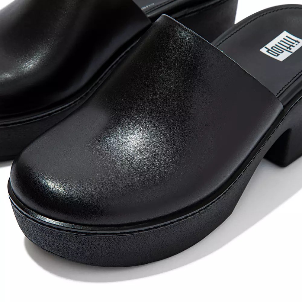 Fitflop PILAR Lær Platforms Mules Sko Dame Svarte | 560938-B