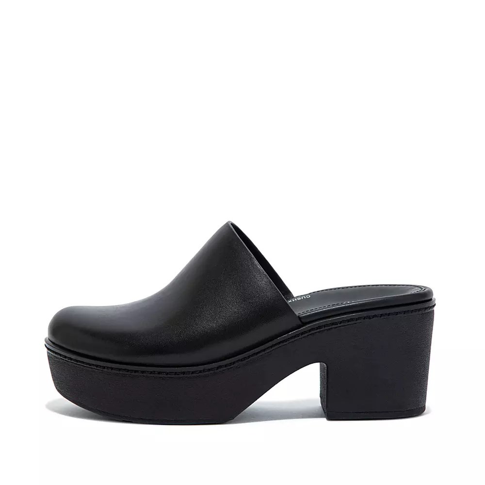 Fitflop PILAR Lær Platforms Mules Sko Dame Svarte | 560938-B