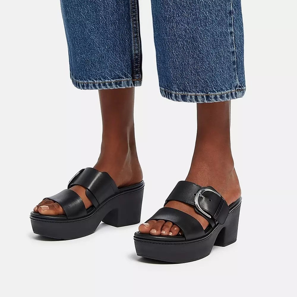 Fitflop PILAR Lær Platå Badesandaler Dame Svarte | 157823-Z