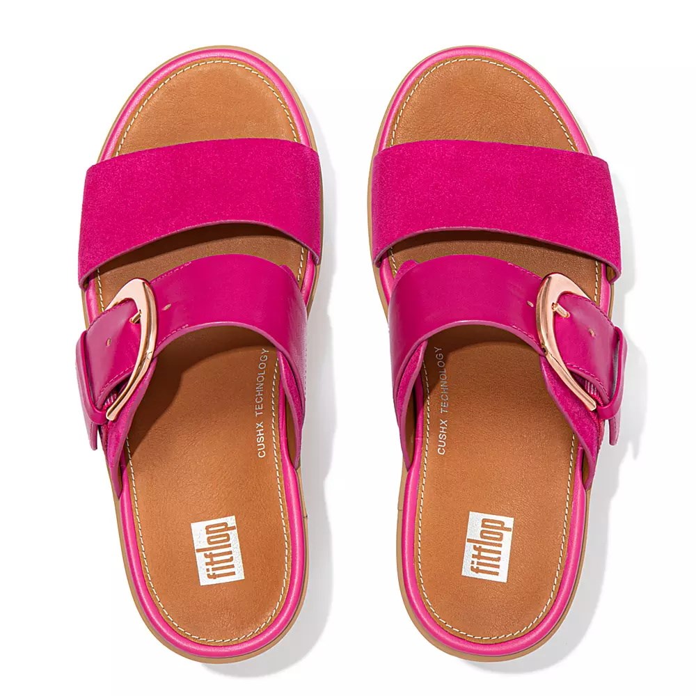 Fitflop PILAR Semsket Skinn-Mix Platå Badesandaler Dame Rosa | 602745-M