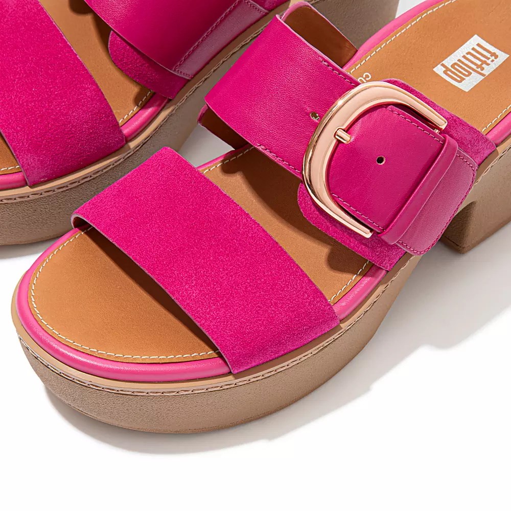 Fitflop PILAR Semsket Skinn-Mix Platå Badesandaler Dame Rosa | 602745-M