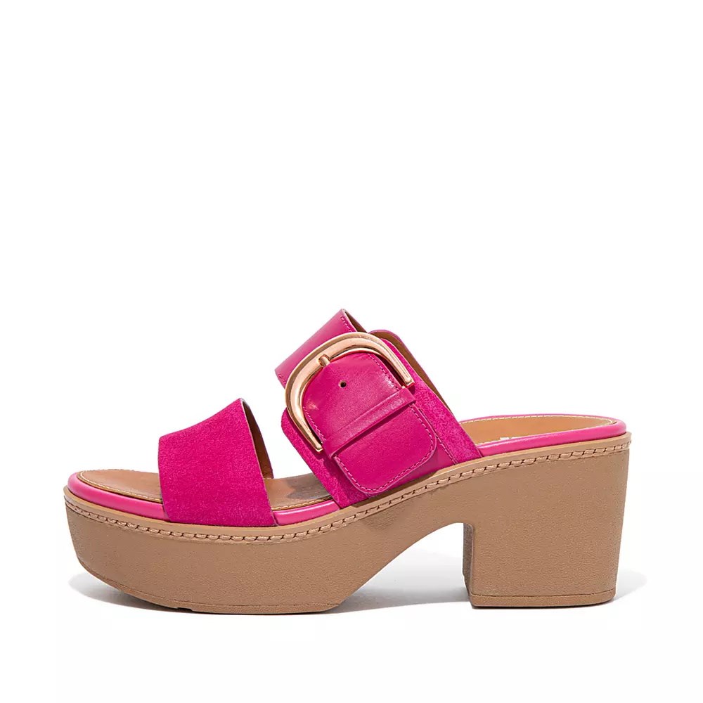 Fitflop PILAR Semsket Skinn-Mix Platå Badesandaler Dame Rosa | 602745-M