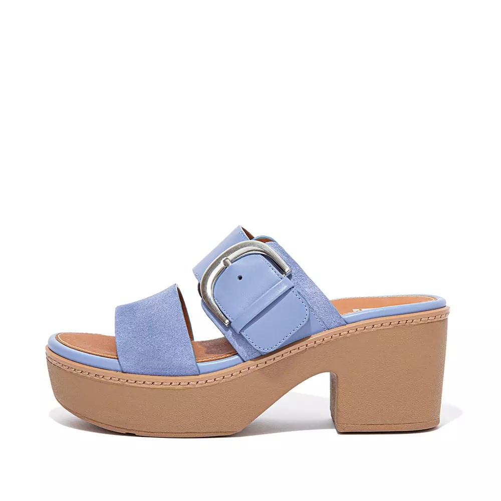 Fitflop PILAR Semsket Skinn-Mix Platå Badesandaler Dame Lavendel | 962071-I