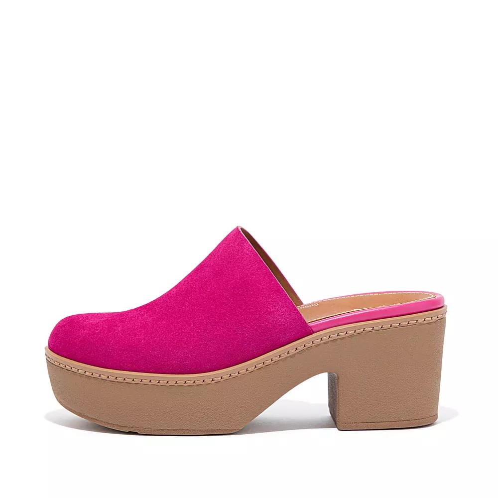 Fitflop PILAR Semsket Skinn Platforms Mules Sko Dame Rosa | 134729-A