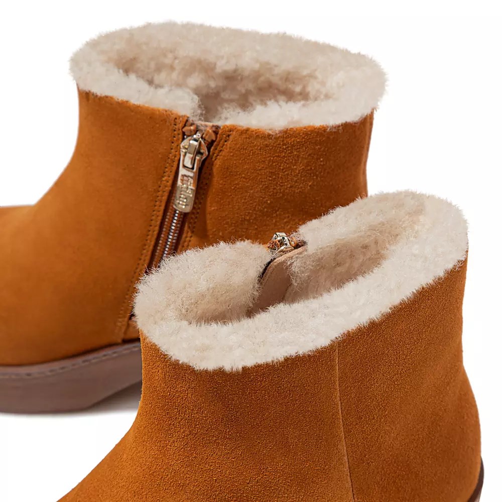 Fitflop PILAR Shearling-Forede Semsket Skinn Platform Støvler Dame Lyse Brune | 372104-F