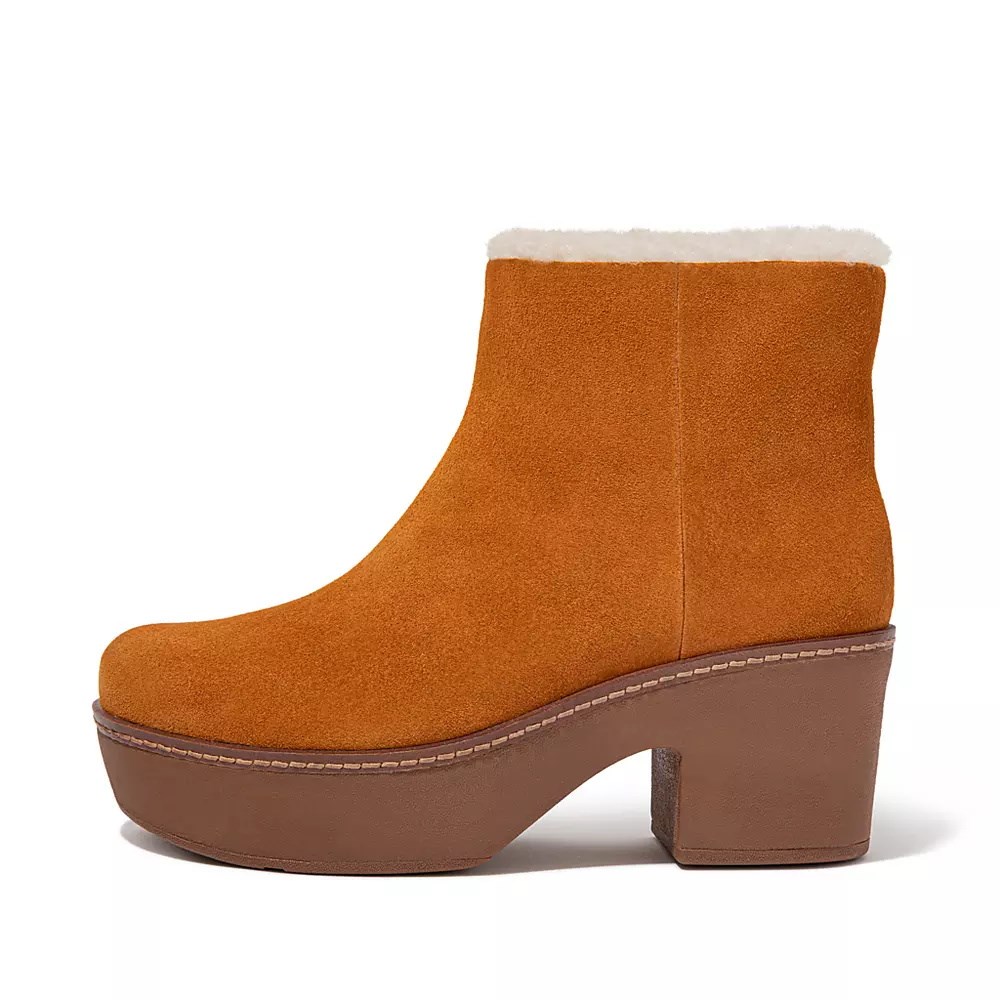 Fitflop PILAR Shearling-Forede Semsket Skinn Platform Støvler Dame Lyse Brune | 372104-F