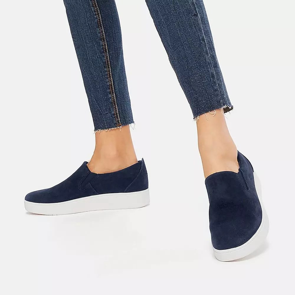 Fitflop RALLY Semsket Skinn Slip On Joggesko Dame Marineblå | 129370-K