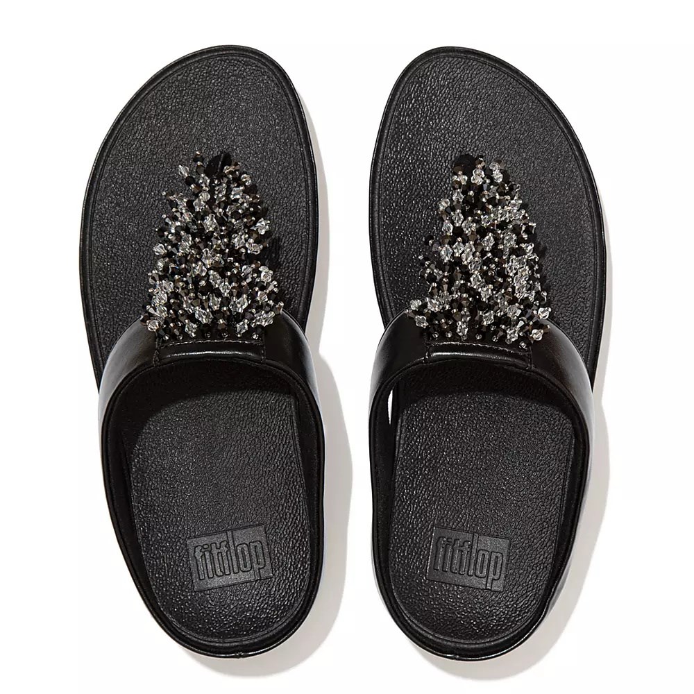 Fitflop RUMBA Beaded Tå-Post Sandaler Dame Svarte | 321895-I